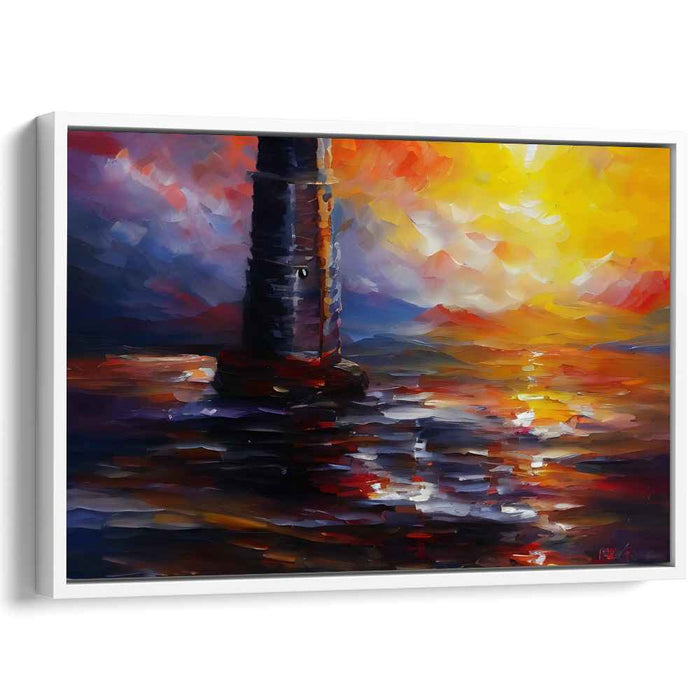 Ephemeral Lighthouse Glow: Vivid Sunset Lighthouse Seascape Canvas Art