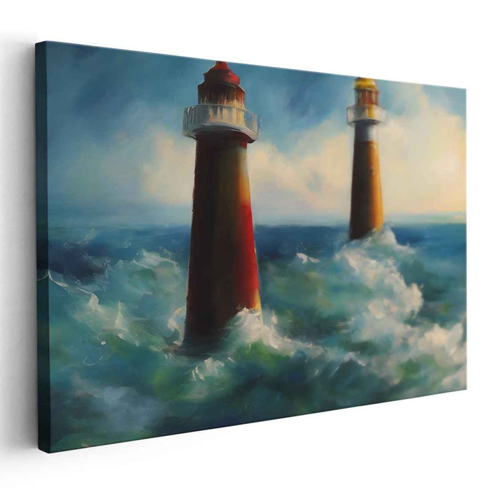 Guardians of the Gale: Impressionistic Lighthouse and Stormy Seas Canvas Art