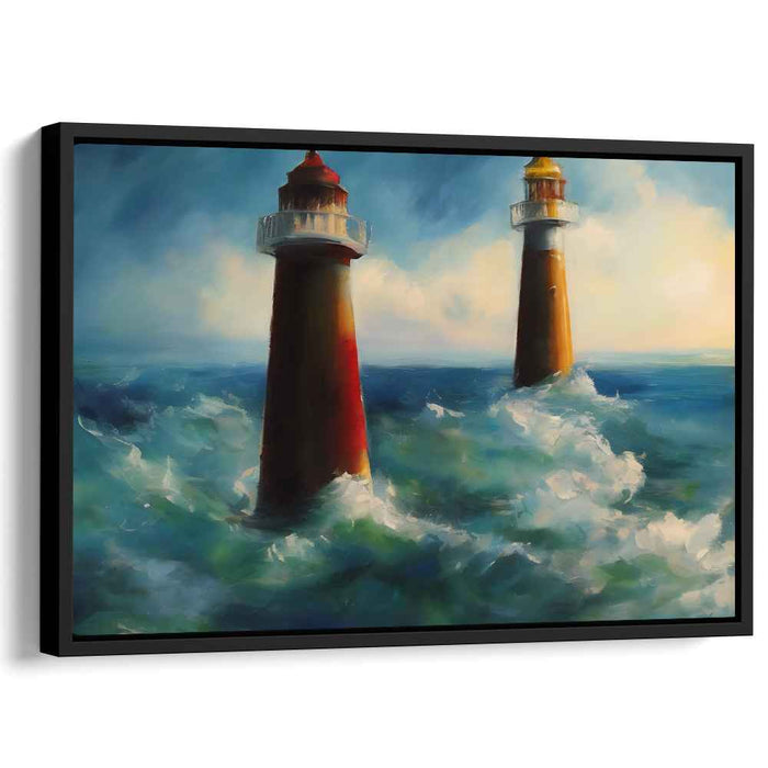 Guardians of the Gale: Impressionistic Lighthouse and Stormy Seas Canvas Art