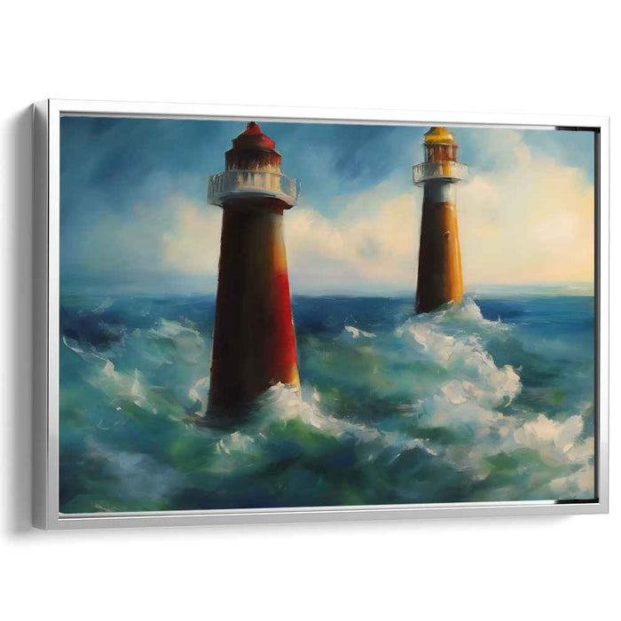 Guardians of the Gale: Impressionistic Lighthouse and Stormy Seas Canvas Art