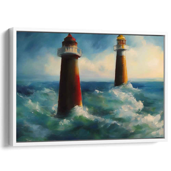 Guardians of the Gale: Impressionistic Lighthouse and Stormy Seas Canvas Art