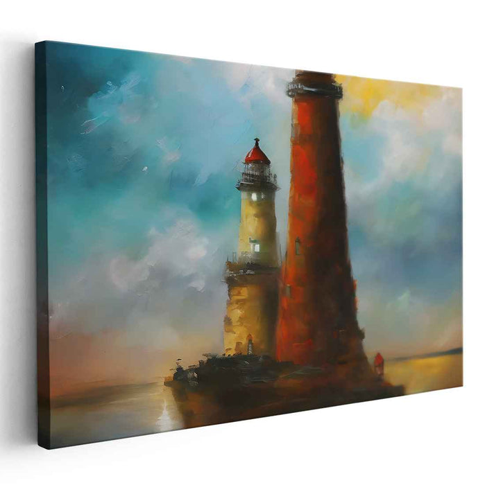 Luminous Guardians: Impressionist Lighthouse Seascape Canvas Art Print