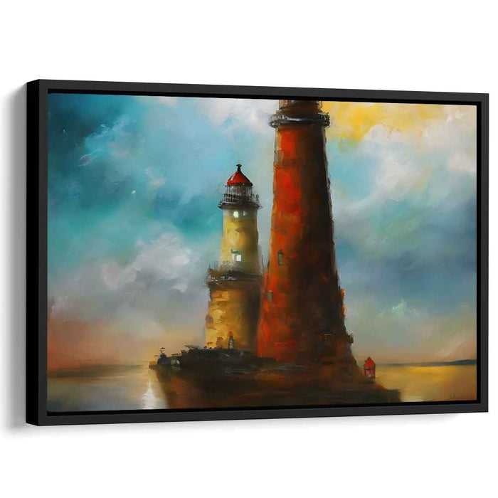 Luminous Guardians: Impressionist Lighthouse Seascape Canvas Art Print