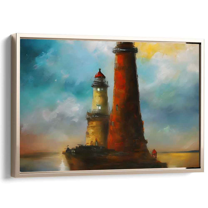 Luminous Guardians: Impressionist Lighthouse Seascape Canvas Art Print