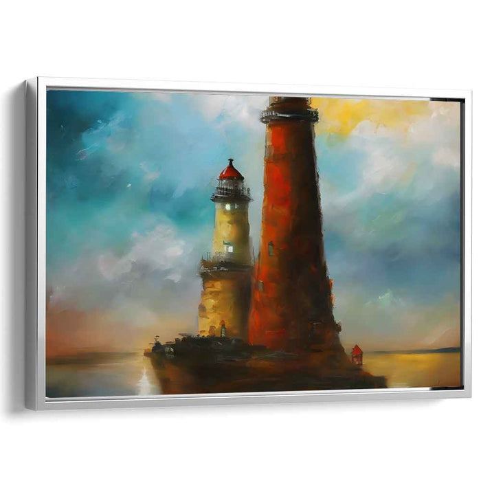 Luminous Guardians: Impressionist Lighthouse Seascape Canvas Art Print