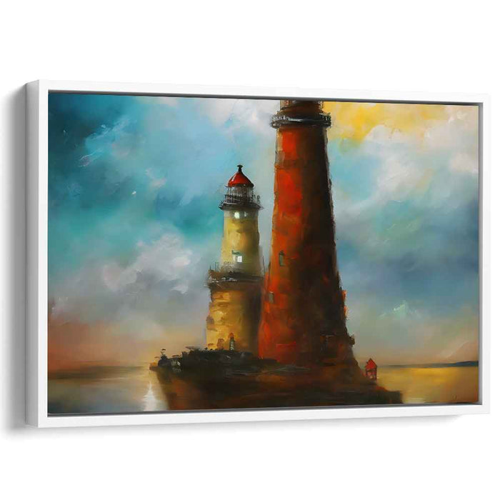 Luminous Guardians: Impressionist Lighthouse Seascape Canvas Art Print