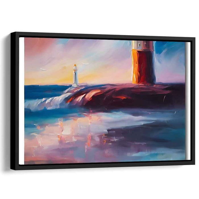 Guiding Light Melodies: Coastal Sunset Lighthouse Canvas Art Print