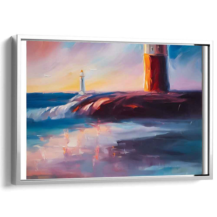 Guiding Light Melodies: Coastal Sunset Lighthouse Canvas Art Print
