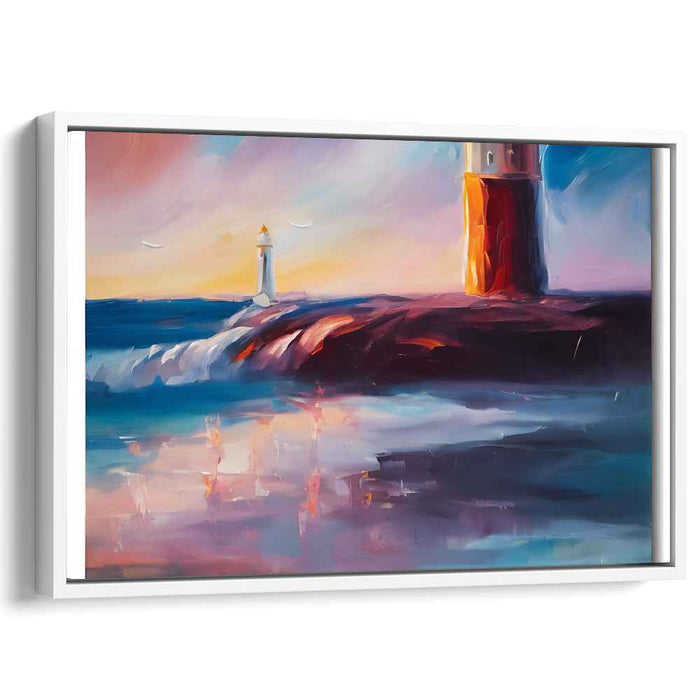 Guiding Light Melodies: Coastal Sunset Lighthouse Canvas Art Print