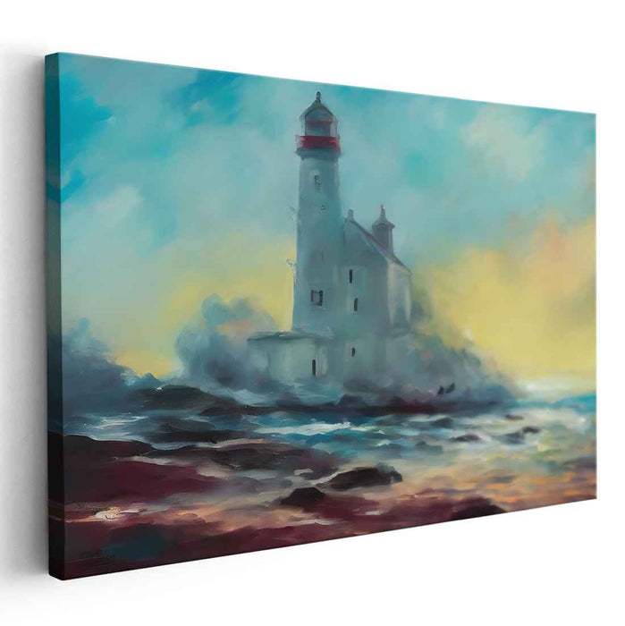 Serene Lighthouse: Ethereal Seascape Canvas Art Print