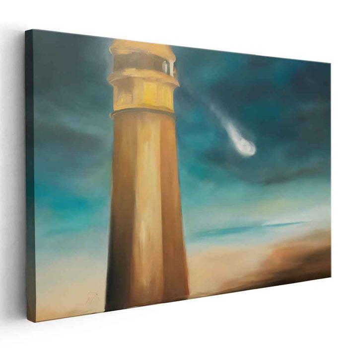 Celestial Sentinel: Lighthouse Under a Cosmic Sky Canvas Art Print