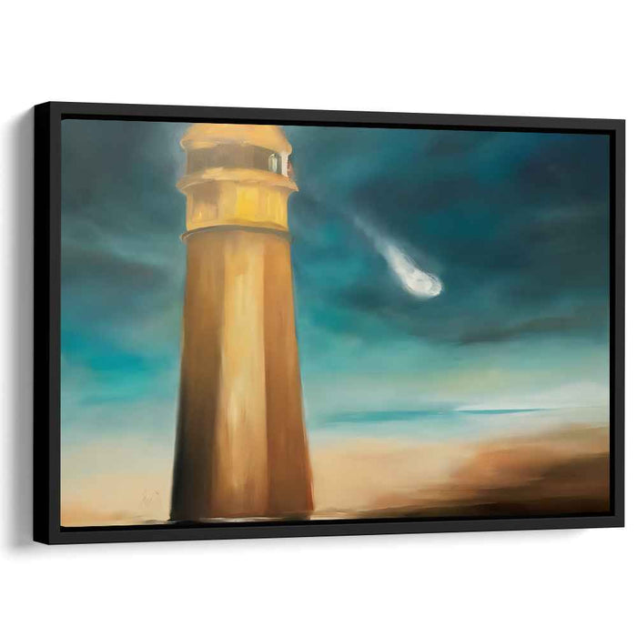 Celestial Sentinel: Lighthouse Under a Cosmic Sky Canvas Art Print