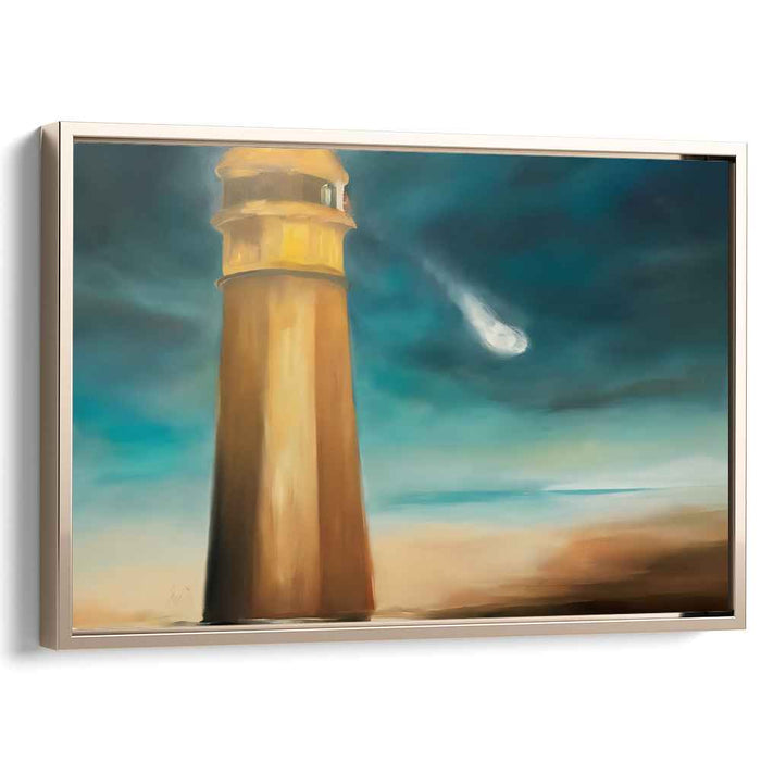 Celestial Sentinel: Lighthouse Under a Cosmic Sky Canvas Art Print