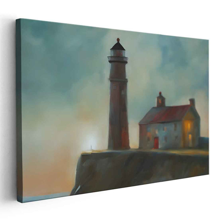Whispers of Faraway Waves: Dreamlike Coastal Lighthouse Canvas Art