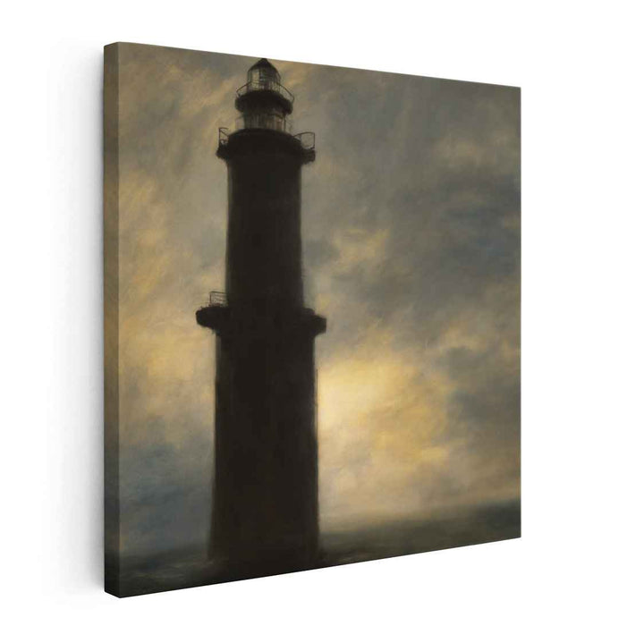 Guiding Light Impressions: Atmospheric Lighthouse Canvas Art Print