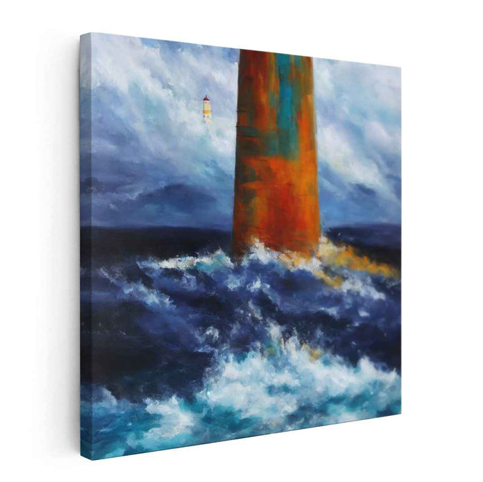 Beacon's Resilience: Lighthouse Amidst the Roaring Waves Canvas Art Print