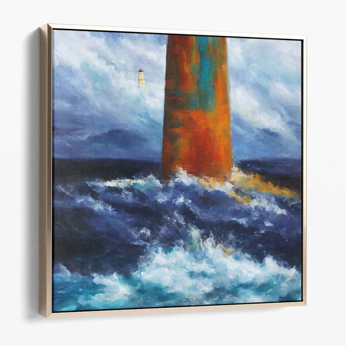 Beacon's Resilience: Lighthouse Amidst the Roaring Waves Canvas Art Print