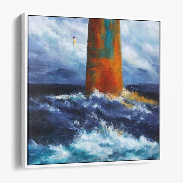 Beacon's Resilience: Lighthouse Amidst the Roaring Waves Canvas Art Print