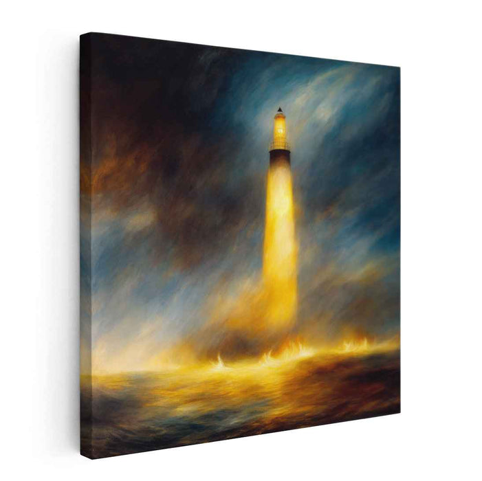 Stormy Beacon Love Song: Romantic Lighthouse Amidst Stormy Seas Canvas Art Print