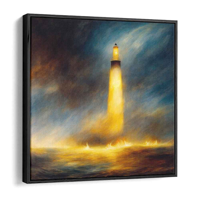 Stormy Beacon Love Song: Romantic Lighthouse Amidst Stormy Seas Canvas Art Print