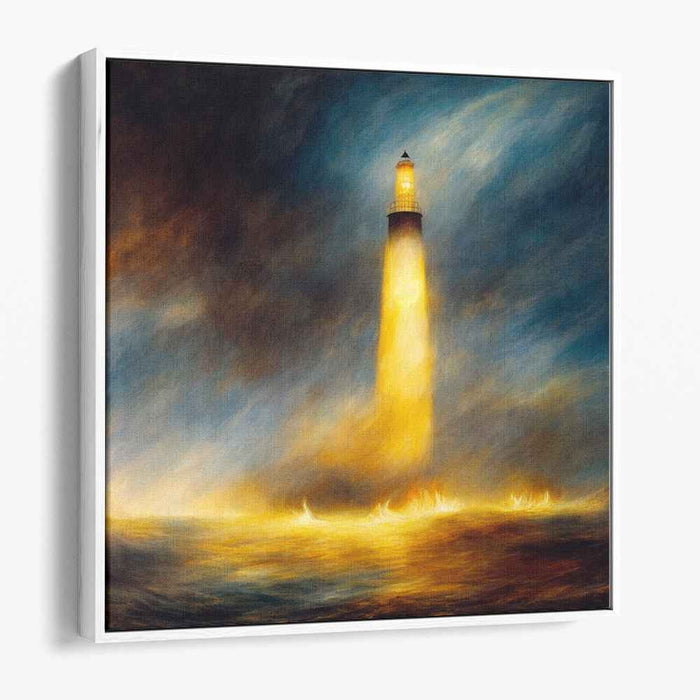 Stormy Beacon Love Song: Romantic Lighthouse Amidst Stormy Seas Canvas Art Print