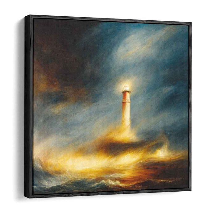 Beacon of Stormy Horizon: Dramatic Lighthouse in Tempestuous Seas Canvas Art Print