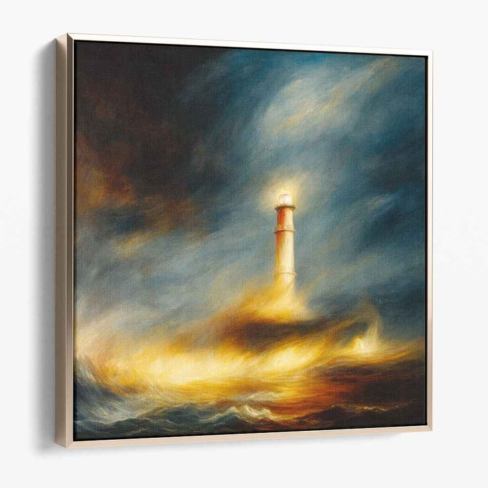 Beacon of Stormy Horizon: Dramatic Lighthouse in Tempestuous Seas Canvas Art Print