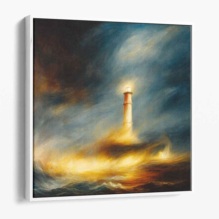 Beacon of Stormy Horizon: Dramatic Lighthouse in Tempestuous Seas Canvas Art Print