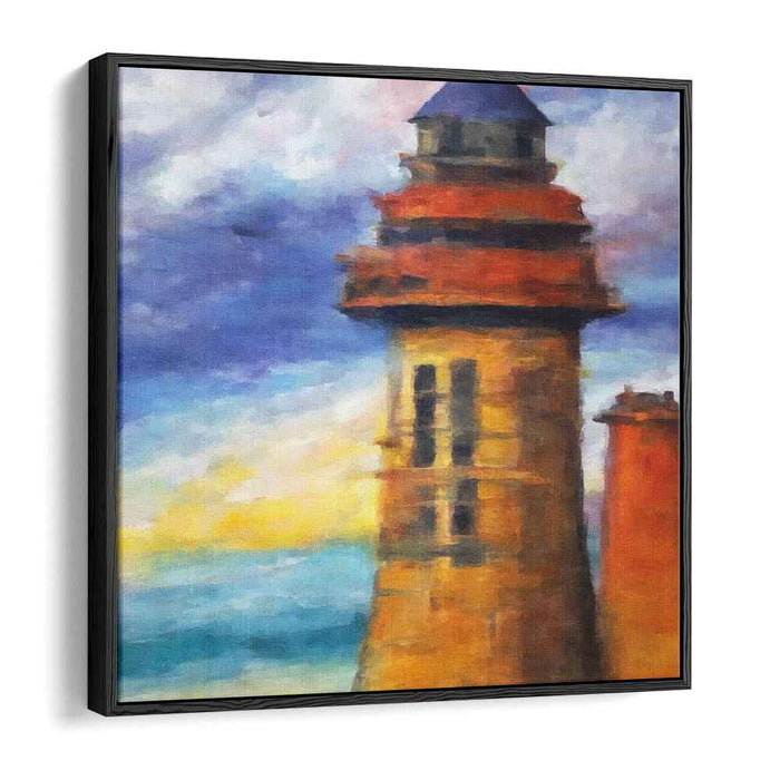 Misty Beacon Glow: Impressionist Lighthouse at Dawn Canvas Art Print