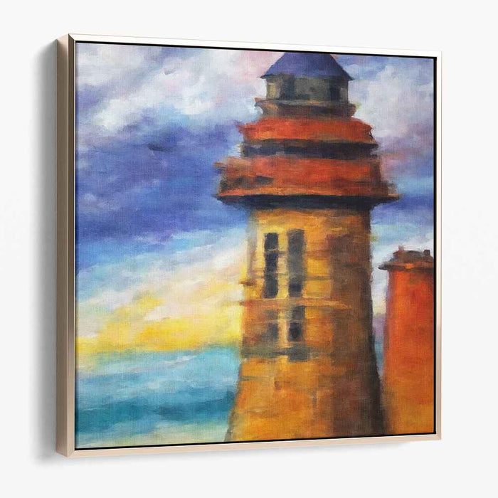 Misty Beacon Glow: Impressionist Lighthouse at Dawn Canvas Art Print