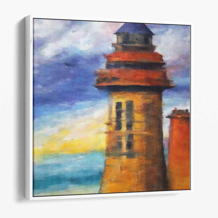 Misty Beacon Glow: Impressionist Lighthouse at Dawn Canvas Art Print