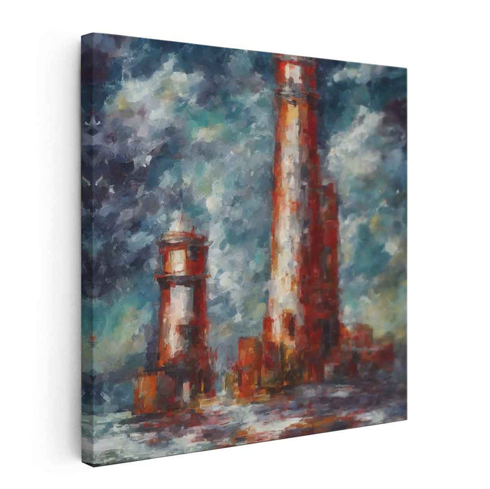 Beacon's Drama: Dramatic Lighthouse Impressionist Canvas Art Print