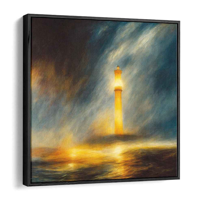 Moonlit Beacon Drama: Dramatic Lighthouse at Night Canvas Art Print