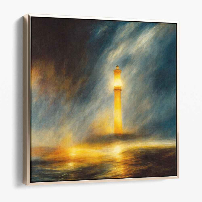 Moonlit Beacon Drama: Dramatic Lighthouse at Night Canvas Art Print