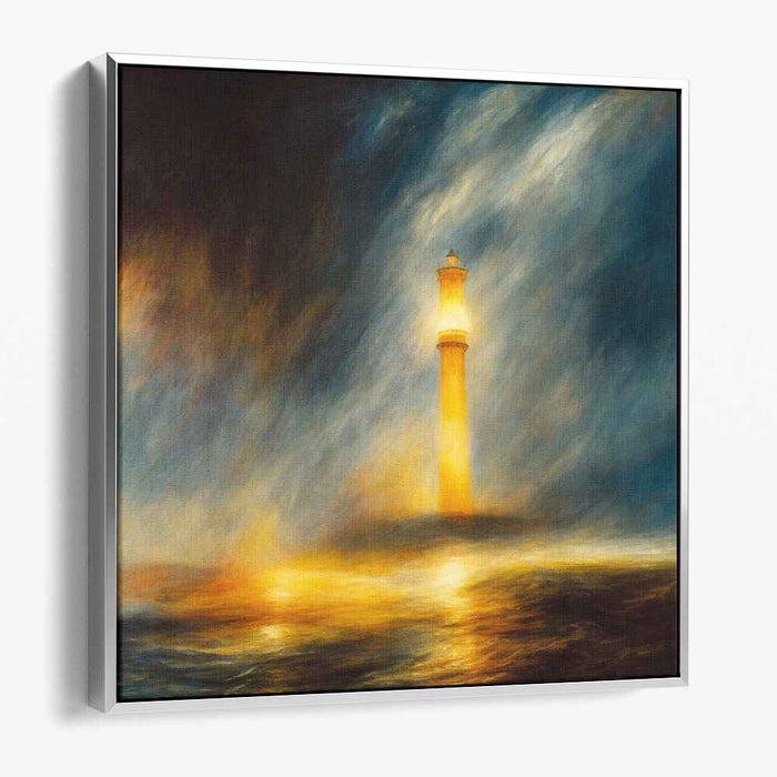 Moonlit Beacon Drama: Dramatic Lighthouse at Night Canvas Art Print
