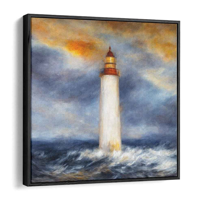 Tempest's Beacon Shines Brightly: Dramatic Lighthouse in Stormy Seas Canvas Art Print