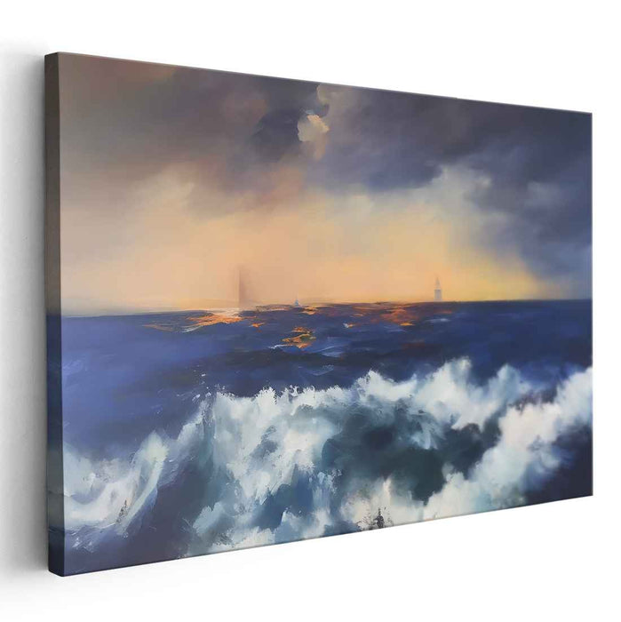 Oceanic Vista: Lighthouse Amidst the Storm - Dramatic Seascape Canvas Art