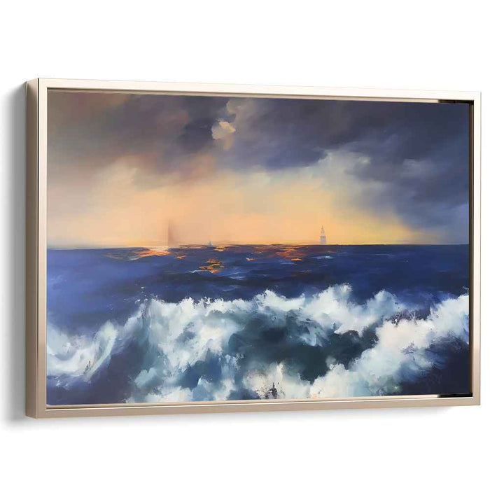 Oceanic Vista: Lighthouse Amidst the Storm - Dramatic Seascape Canvas Art