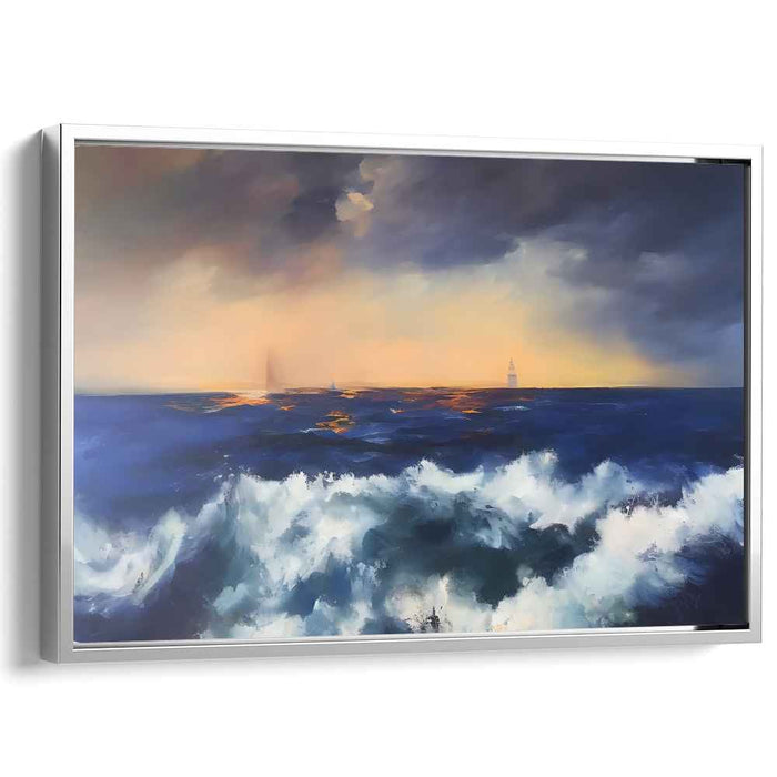 Oceanic Vista: Lighthouse Amidst the Storm - Dramatic Seascape Canvas Art
