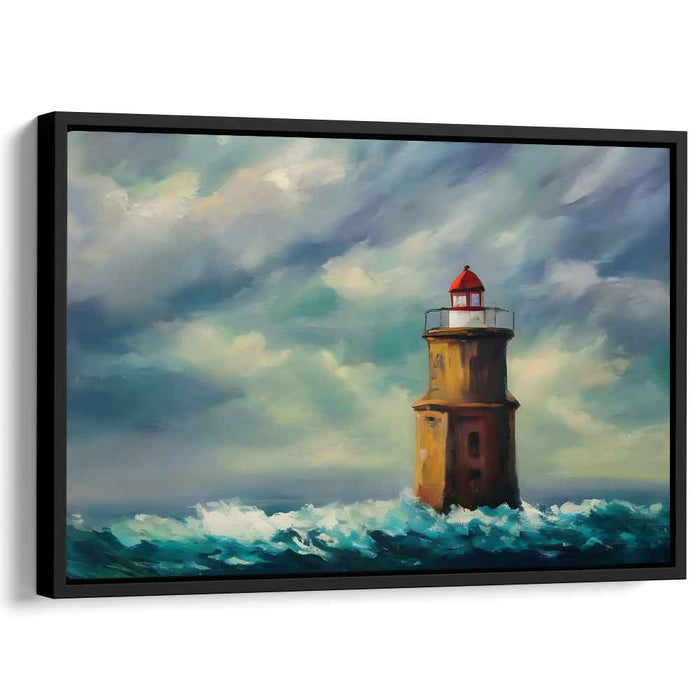 Perseverance's Beacon: Resilient Lighthouse in a Tempestuous Sea Canvas Art Print