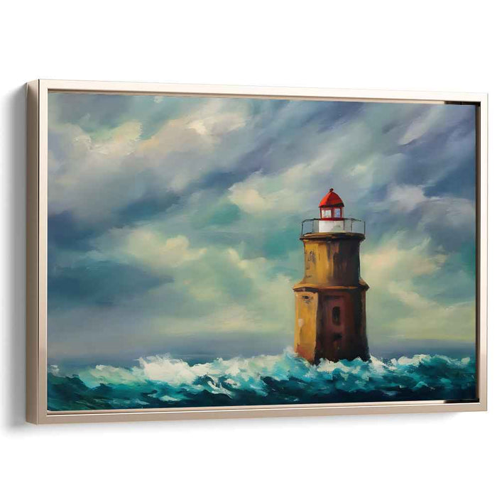 Perseverance's Beacon: Resilient Lighthouse in a Tempestuous Sea Canvas Art Print