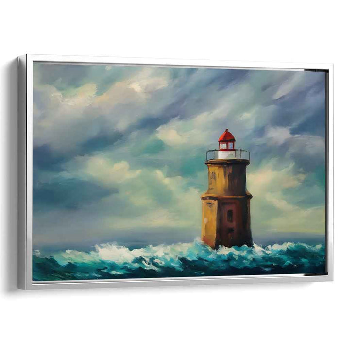 Perseverance's Beacon: Resilient Lighthouse in a Tempestuous Sea Canvas Art Print