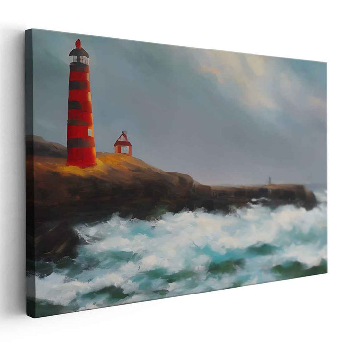 Beacon's Roar: Dramatic Lighthouse Seascape Canvas Art