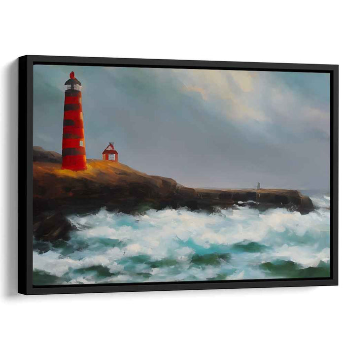 Beacon's Roar: Dramatic Lighthouse Seascape Canvas Art
