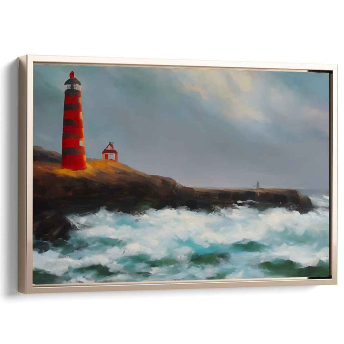 Beacon's Roar: Dramatic Lighthouse Seascape Canvas Art