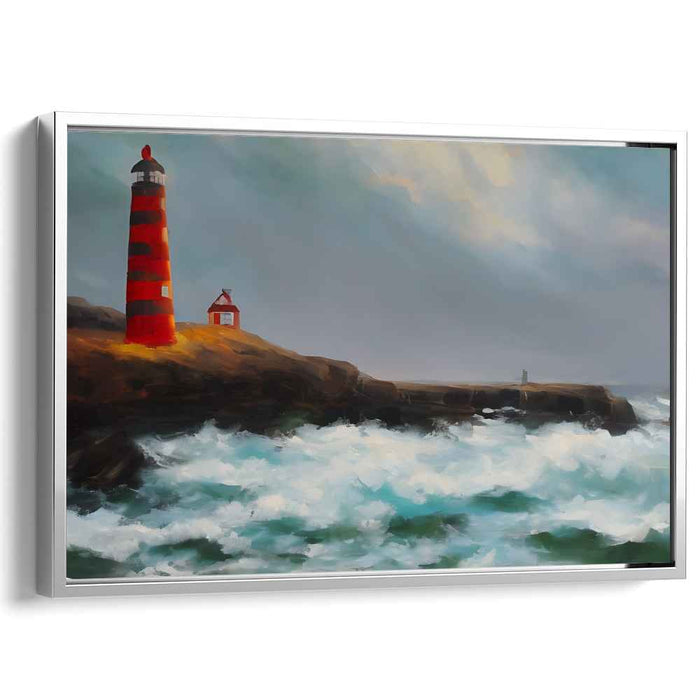 Beacon's Roar: Dramatic Lighthouse Seascape Canvas Art