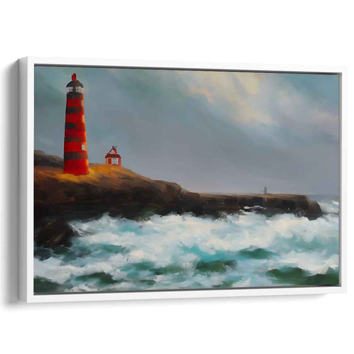Beacon's Roar: Dramatic Lighthouse Seascape Canvas Art