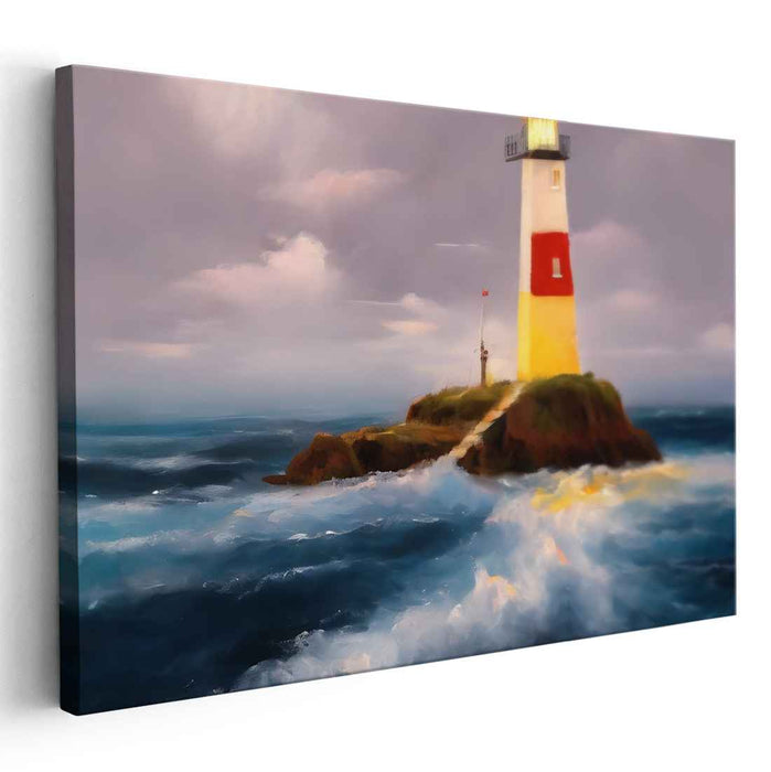 Guiding Love's Horizon: Romantic Seascape with Lighthouse Canvas Art Print