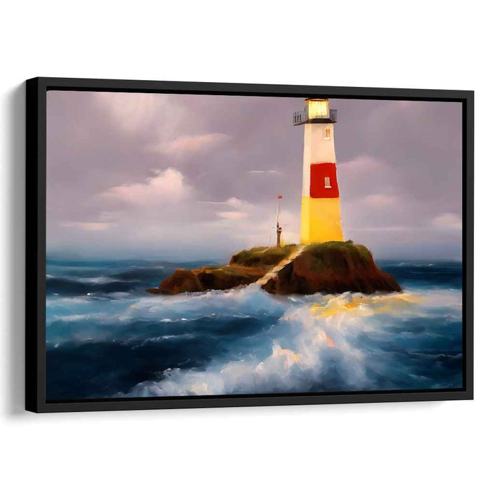 Guiding Love's Horizon: Romantic Seascape with Lighthouse Canvas Art Print