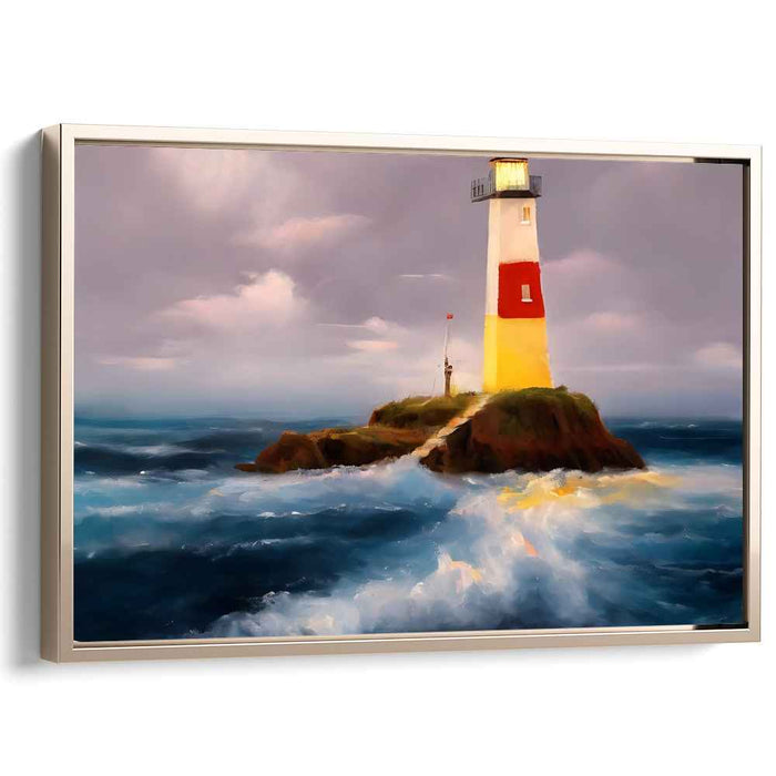Guiding Love's Horizon: Romantic Seascape with Lighthouse Canvas Art Print